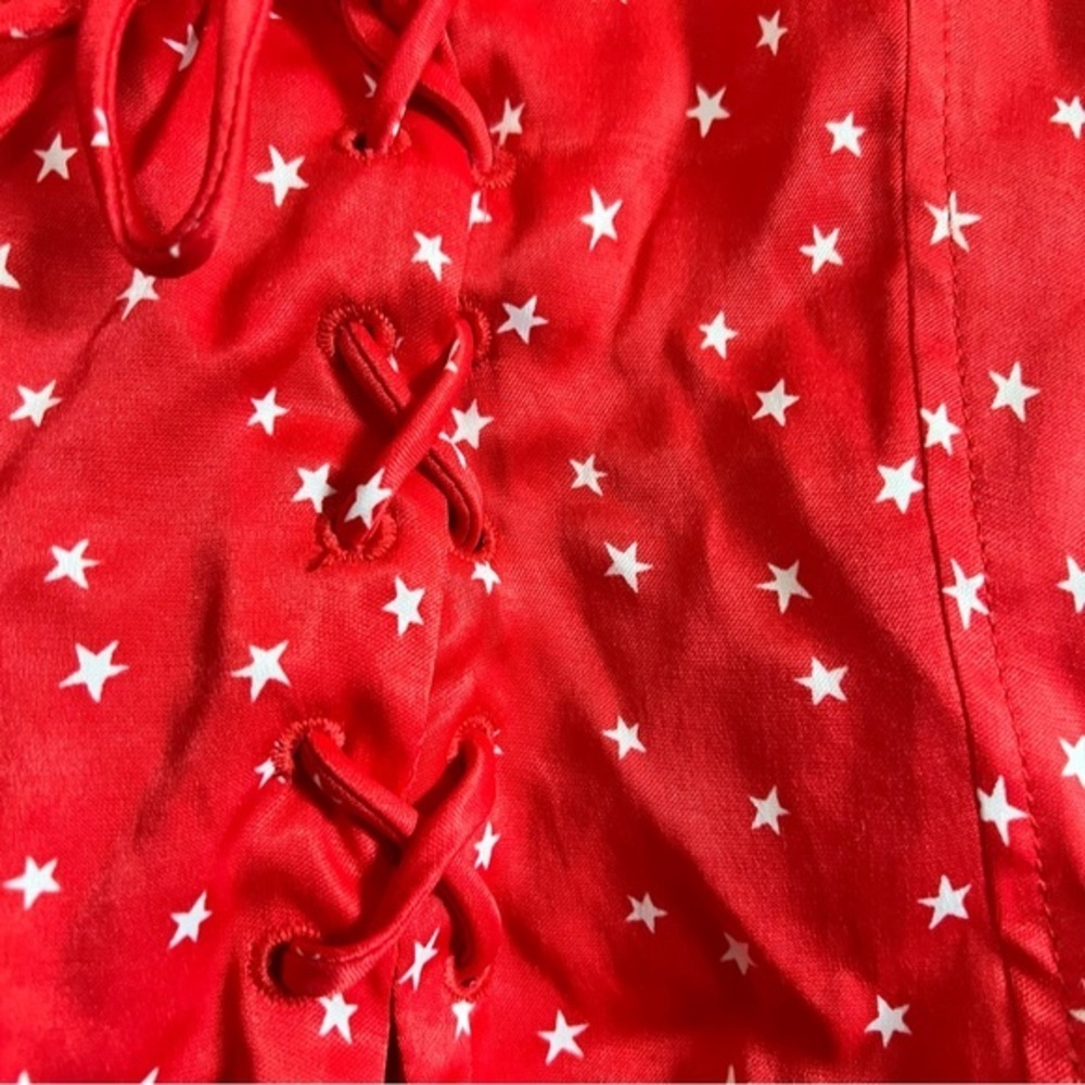Zara NWT Red With White Stars Lace Up Bodysuit Sz Small - Picture 4 of 9